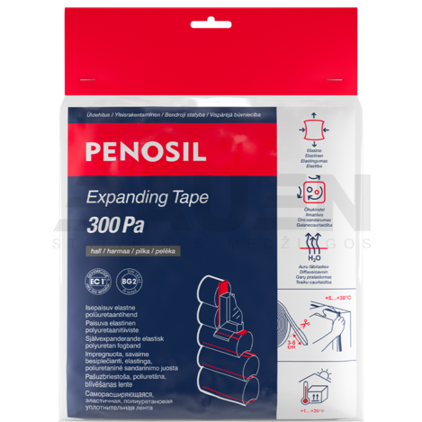 Savaime besiplečianti juosta PENOSIL Expanding Tape 300Pa, 20/8-13mm, pilka, 4,3m/rul
